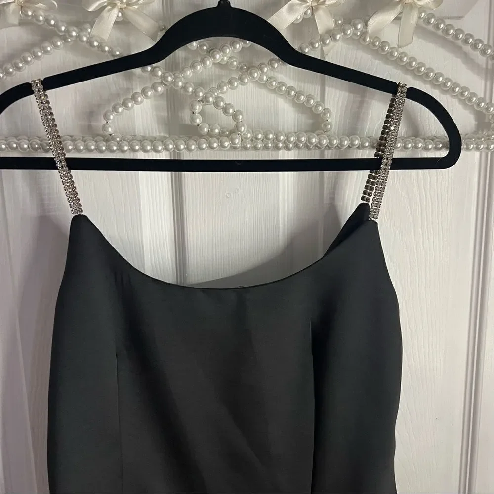 Vintage Leslie Fay Evening Little Black Dress with Diamond Straps